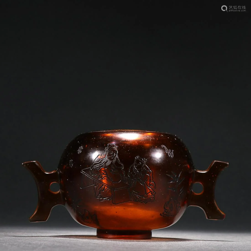 CHINESE GLASS TWO-HANDLED CENSER DEPICTING 'FIGURE STOR...