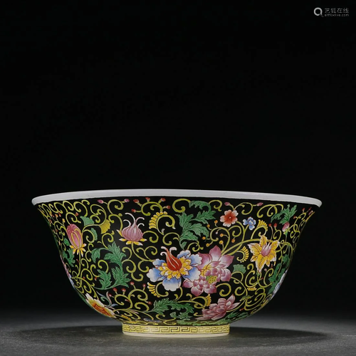 CHINESE PAINTED-ENAMEL GLASS BOWL DEPICTING 'FLORAL...