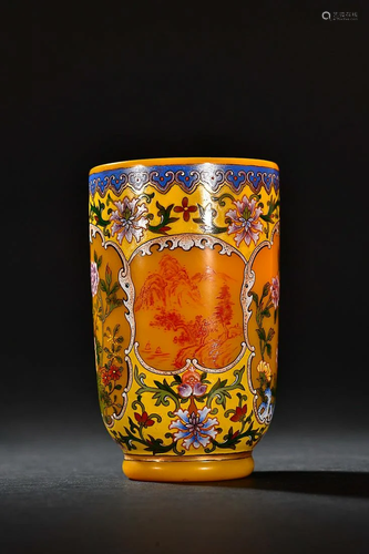 CHINESE PAINTED-ENAMEL CUP DEPICTING 'LANDSCAPE', ...