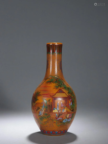 CHINESE PAINTED-ENAMEL YELLOW GLASS VASE DEPICTING 'FIG...