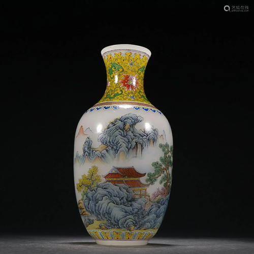 CHINESE PAINTED-ENAMEL GLASS VASE DEPICTING 'LANDSCAPE&...