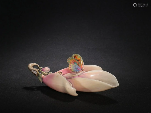 CHINESE POLYCHROMED RARE MATERIAL ORCHID-FORM TEA SCOOP