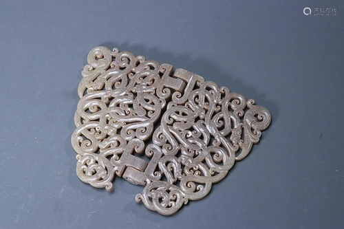 CHINESE ANTIQUE JADE BI DISC WITH CARVED 'CHI-DRAGON&#x...