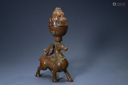 CHINESE ANTIQUE DEER-FORM BOSHAN CENSER