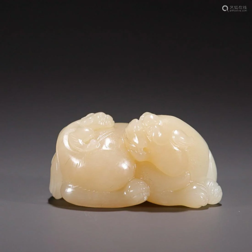 CHINESE HETIAN JADE HANDPIECE WITH CARVED 'AUSPICIOUS B...