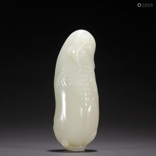 CHINESE HETIAN JADE HANDPIECE WITH CARVED 'MONKEY AND C...
