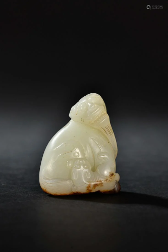 CHINESE HETIAN JADE HANDPIECE WITH CARVED 'AUSPICIOUS B...