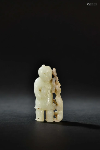 CHINESE HETIAN JADE HANDPIECE WITH CARVED 'BOY'