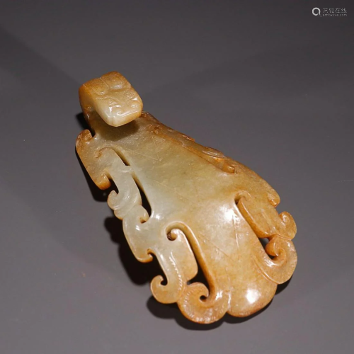 CHINESE HETIAN JADE BELT BUCKLE WITH CARVED 'DRAGON...