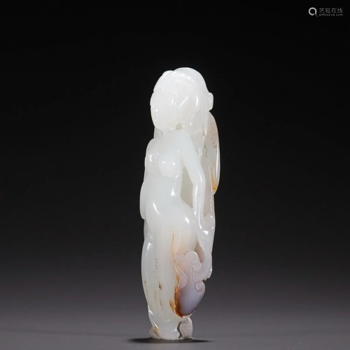 CHINESE HETIAN JADE PENDANT WITH CARVED 'FIGURE'