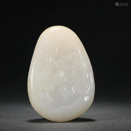 CHINESE HETIAN JADE PENDANT WITH CARVED 'BOY ON DRAGON&...