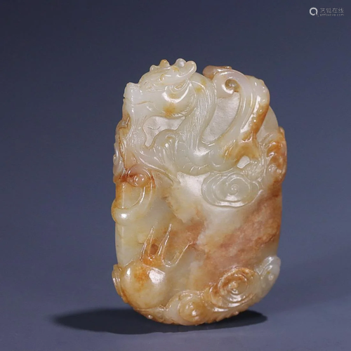 CHINESE HETIAN JADE PENDANT WITH CARVED 'CHI-DRAGON...