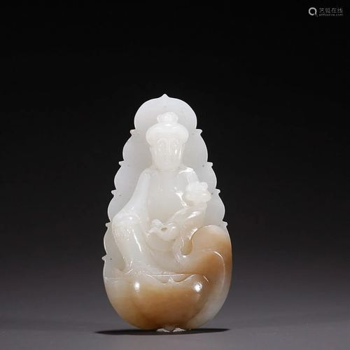 CHINESE HETIAN JADE PENDANT WITH CARVED 'GUANYIN'