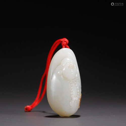 CHINESE HETAIN JADE ORNAMENT WITH CARVED 'MAITREYA ...