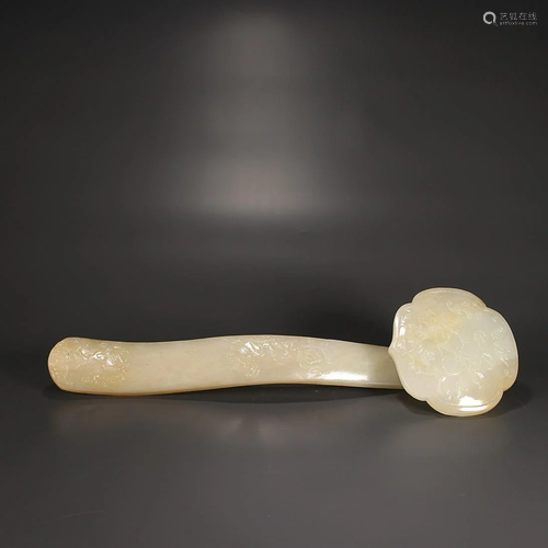 CHINESE INSCRIBED HETIAN JADE RUYI SCEPTER WITH CARVED '...