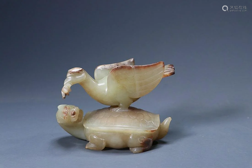 CHINESE HETIAN JADE TORTOISE-DRAGON-FORM WATER JAR