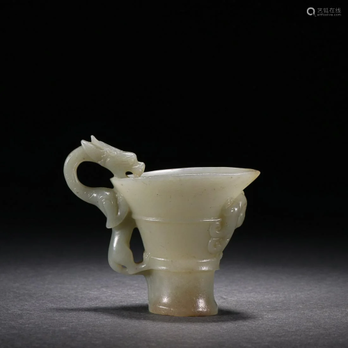 CHINESE HETIAN JADE CUP WITH CARVED 'DRAGON'
