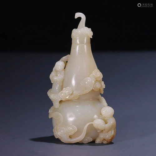 CHINESE HETIAN JADE DOUBLE-GOURD VASE WITH CARVED 'BOY ...