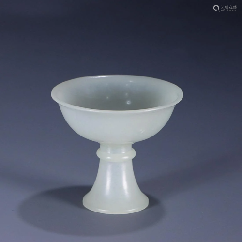CHINESE HETIAN WHITE JADE HIGH-FOOT CUP