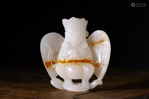 CHINESE HETIAN WHITE JADE FIGURE OF GARUDA