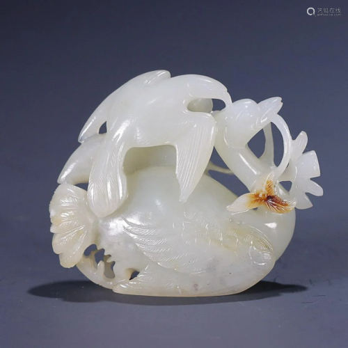 CHINESE HETIAN WHITE JADE HANDPIECE WITH CARVED 'EAGLE ...