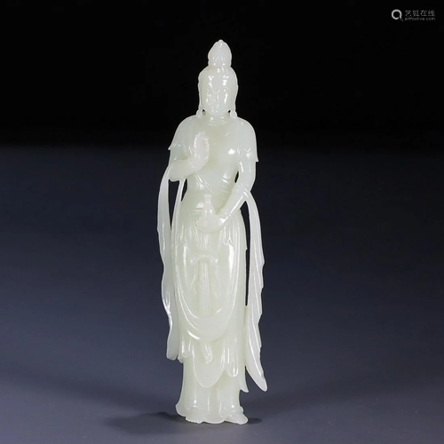 CHINESE HETIAN WHITE JADE FIGURE OF GUANYIN