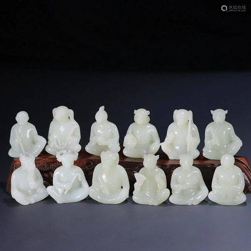 CHINESE TWELVE HETIAN WHITE JADE FIGURE