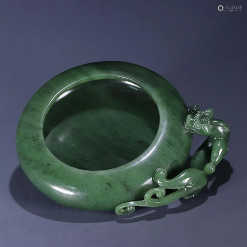 CHINESE HETIAN JASPER WASHER WITH CARVED 'DRAGON'