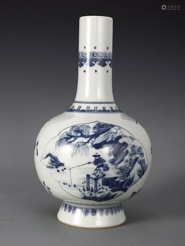 CHINESE BLUE-AND-WHITE LONG-NECK VASE DEPICTING 'FIGURE...