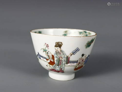 CHINESE FAMILLE-ROSE CUP DEPICTING 'FIGURE STORY',...