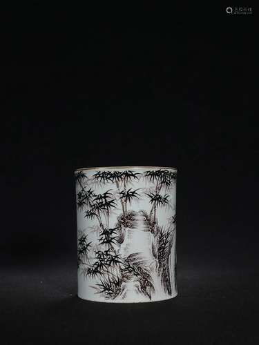 CHINESE MOCAI BRUSHPOT DEPICTING 'BAMBOO', 'Q...