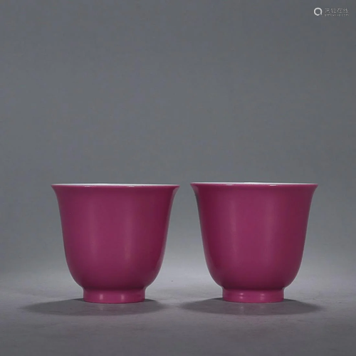 TWO CHINESE PUCE-GLAZED BELL-FORM CUPS, 'YONGZHENG'...