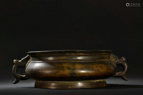 CHINESE BRONZE CHI-DRAGON-HANDLED CENSER, 'MING XUANDE&...