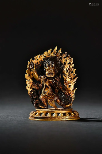 CHINESE GILT-BRONZE FIGURE OF MAHAKALA