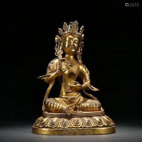 CHINESE GILT-BRONZE FIGURE OF GUANYIN