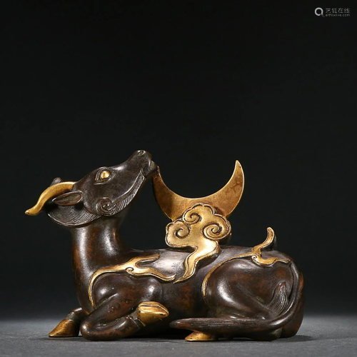 CHINESE PARCEL-GILT-BRONZE RHINO