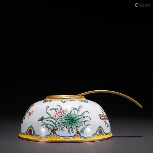 CHINESE CANTON ENAMEL WATER JAR DEPICTING 'FLORAL'...