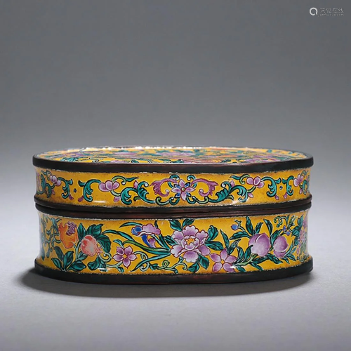 CHINESE CANTON ENAMEL COVERED BOX DEPICTING 'FRUIT AND ...