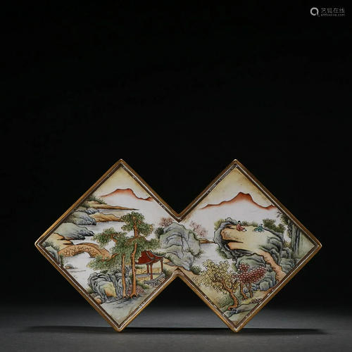 CHINESE CANTON ENAMEL COVERED BOX DEPICTING 'LANDSCAPE&...