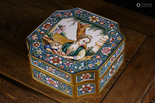 CHINESE CANTON ENAMEL COVERED BOX DEPICTING 'FIGURE AND...