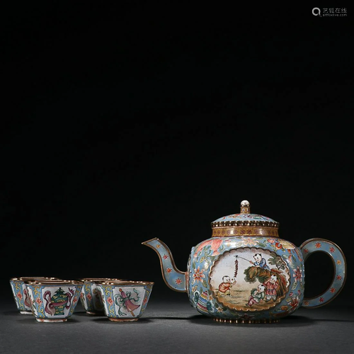 CHINESE CANTON ENAMEL TEAPOT DEPICTING 'CHILDREN AT PLA...