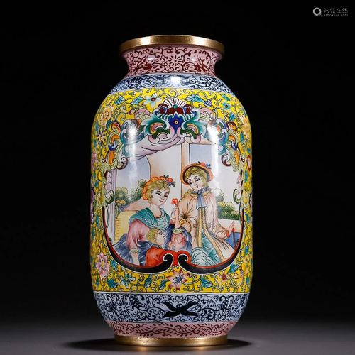 CHINESE CANTON ENAMEL VASE DEPICTING 'FIGURE STORY'...