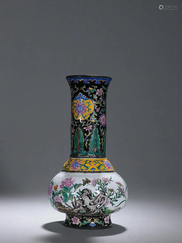 CHINESE CANTON ENAMEL VASE DEPICTING 'BUTTERFLY AND FLO...