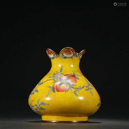 CHINESE CANTON ENAMEL POMEGRANATE-FORM ZUN VASE DEPICTING &#...