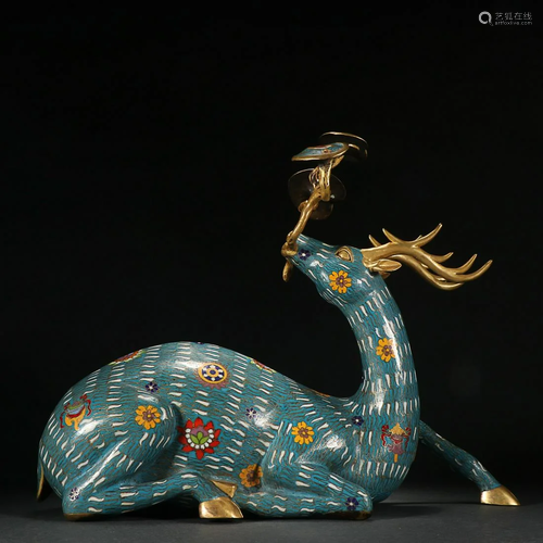 CHINESE CLOISONNE ENAMEL DEER AND GANODERMA