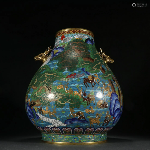 CHINESE CLOISONNE ENAMEL ZUN VASE DEPICTING 'DEER'