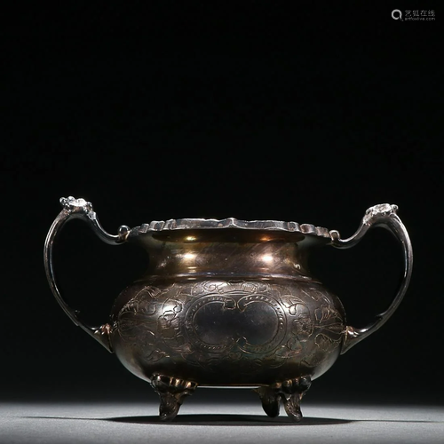 CHINESE SILVER CENSER CAST WITH 'BUTTERFLY AND FLORAL&#...