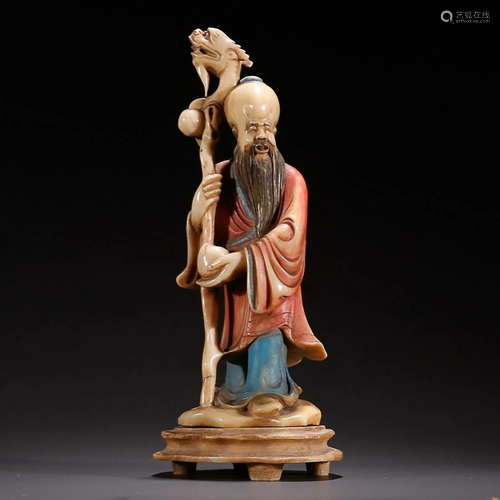 CHINESE SHOUSHAN FURONG STONE FIGURE OF SHOUXING