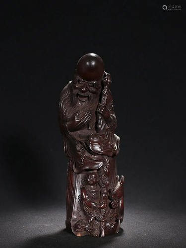 CHINESE BAMBOO FIGURE OF SHOUXING AND DEER