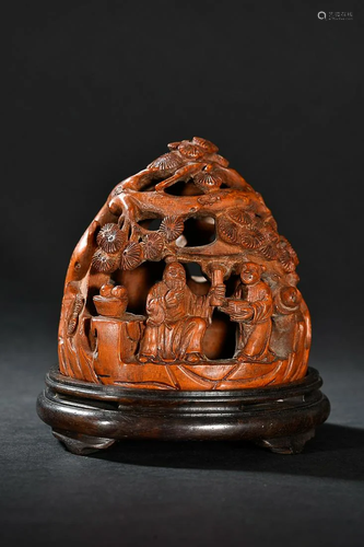 CHINESE BAMBOO INCENSE BURNER WITH CARVED 'FIGURE STORY...